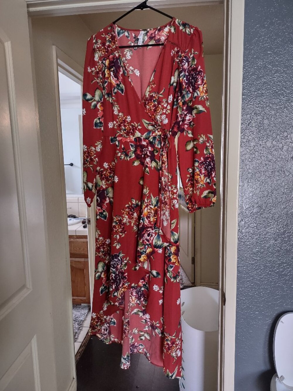 Xhilaration Floral Wrap Maxi Dress Long Sleeve Boho Fall